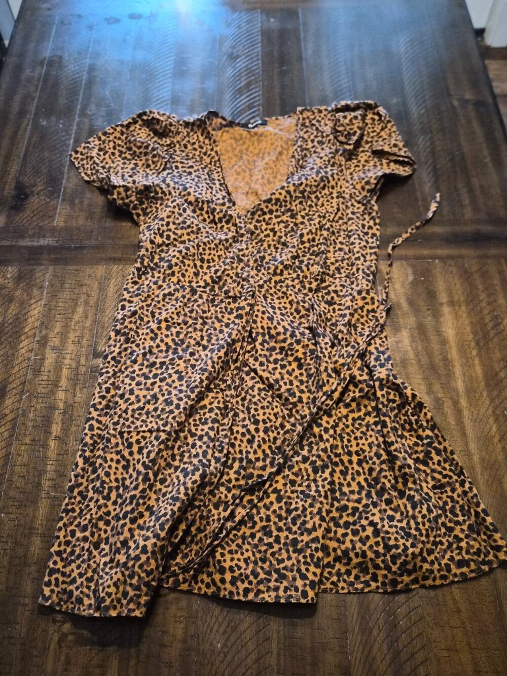 Madewell Womens L Wrap Dress Leopard Cheetah Print Short Sleeve 100% Cotton G997
